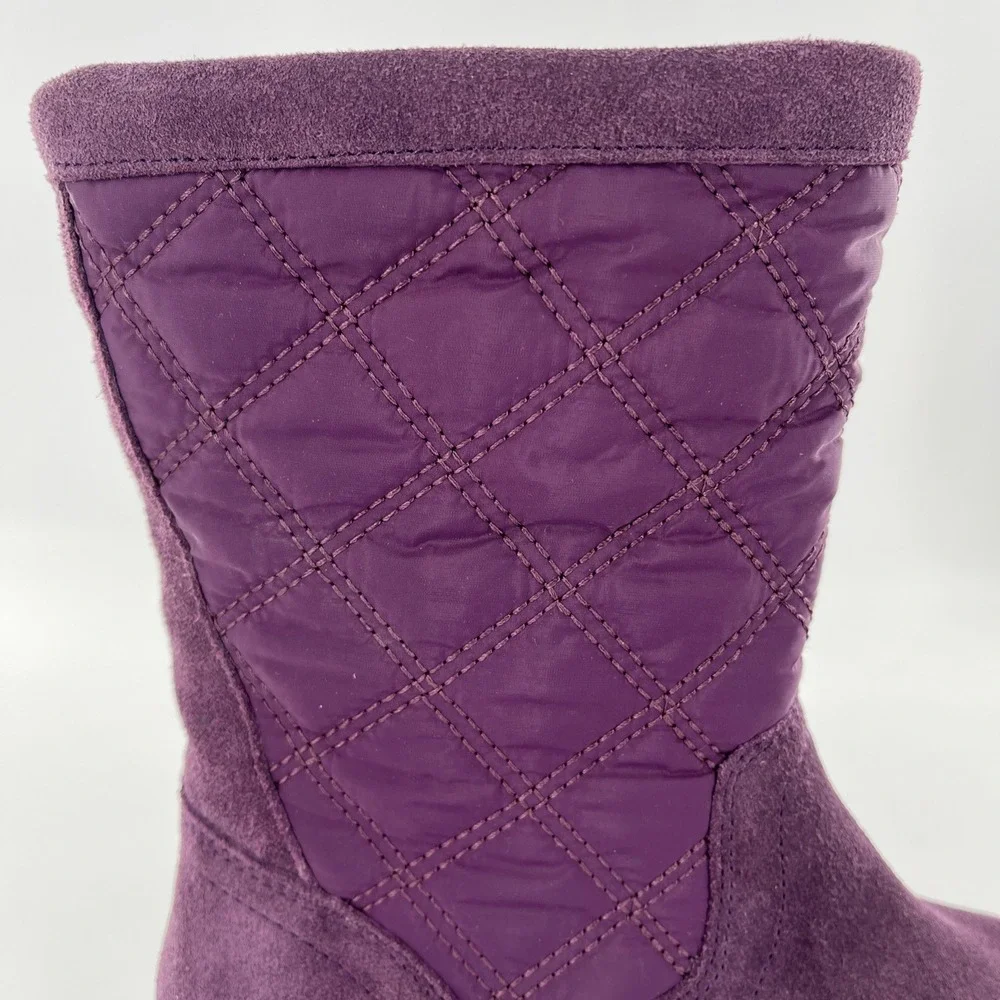 Lands End Snow Boots Suede Leather‎ Calf Womens 7 B Purple Quilted Fleece Lined